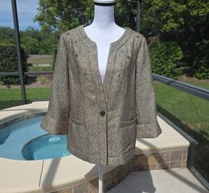 Coldwater Creek Tweed Jacket in Olive-Gold Metallic